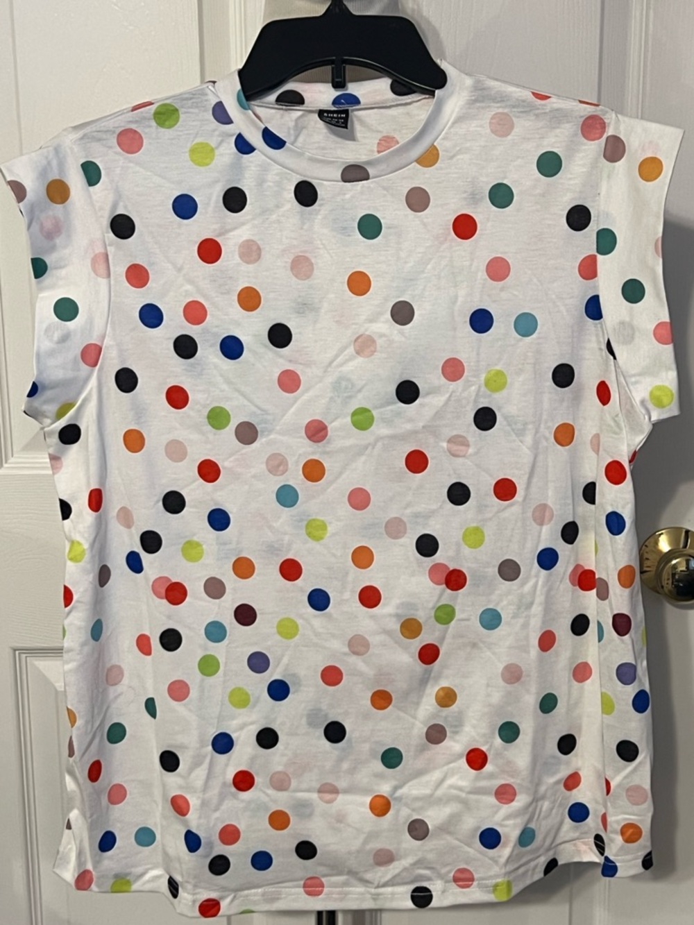 NWOT SHEIN White Short Sleeve Polka Dot Tee - Multicolor Dots